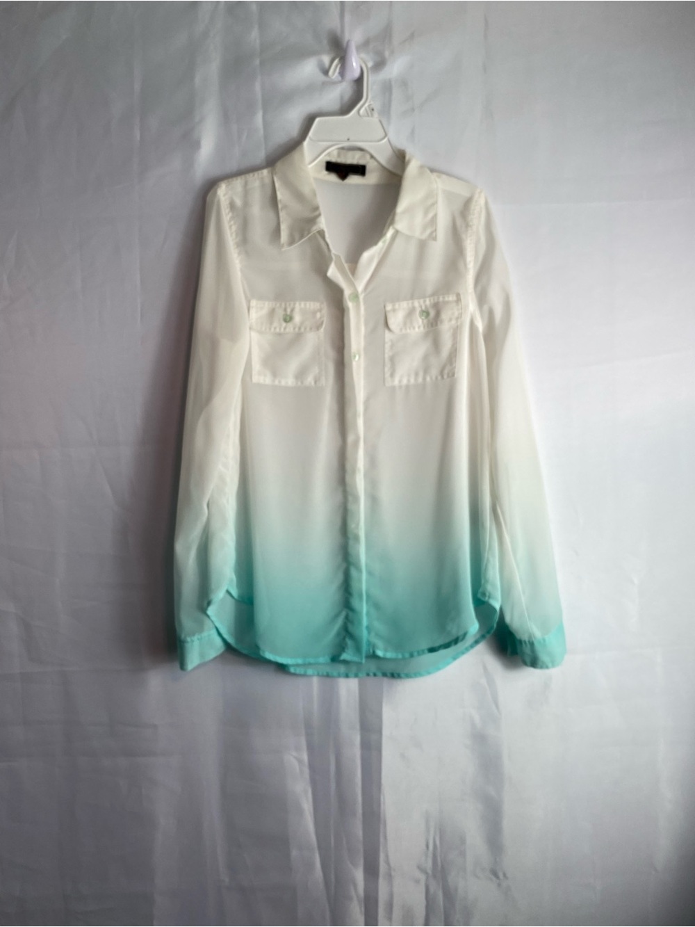 Pearl White to Mint Ombre Button-Down Shirt